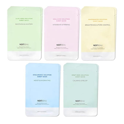 Solution Sheet Korean Collagen Face Mask for Skincare 5 Types x 2 Sets Moisturizing and Firming