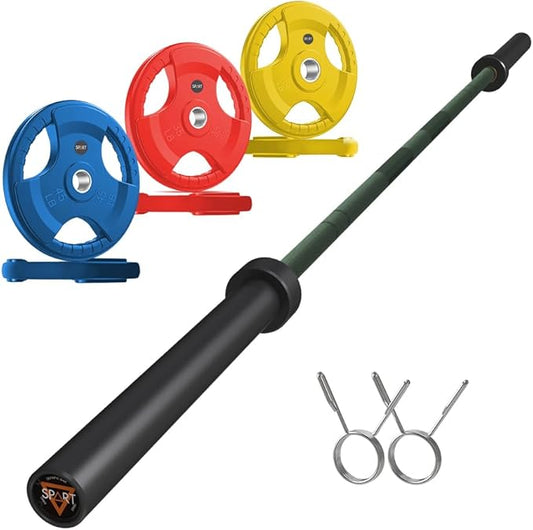 7FT Olympic Barbell Bar with Weight Plate Set Combo, Solid Olympic Bar with Bearings, 700Lbs Capacity Weight Bar for Home Gym Strength Training, Weightlifting, Powerlifting, Fit for 2" Olympic Plates