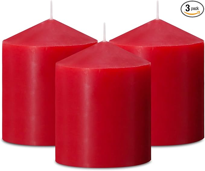 3x4 Inch Red Pillar Candles, 3 Packs Unscented Smokeless Dripless Cylinder Candles for Christmas, Wedding, Party, Home and Dinner Table, 45 Hours Burn