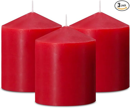 3x4 Inch Red Pillar Candles, 3 Packs Unscented Smokeless Dripless Cylinder Candles for Christmas, Wedding, Party, Home and Dinner Table, 45 Hours Burn