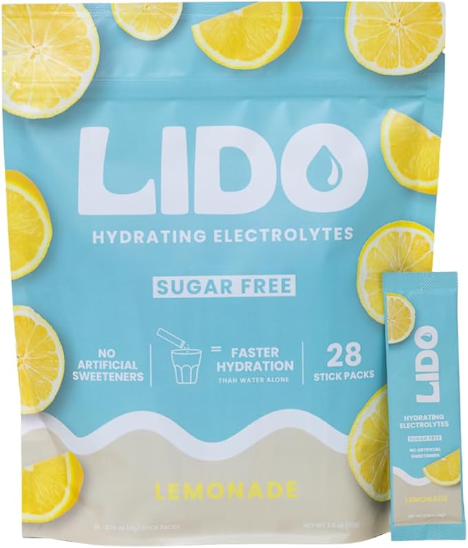 LIDO Lemonade Electrolyte Powder Packets — Clean, Zero-Sugar Hydration Drink Mix with Balanced Sodium for Fast Replenishment — Vegan, Paleo & Fasting Friendly — 28 Sticks