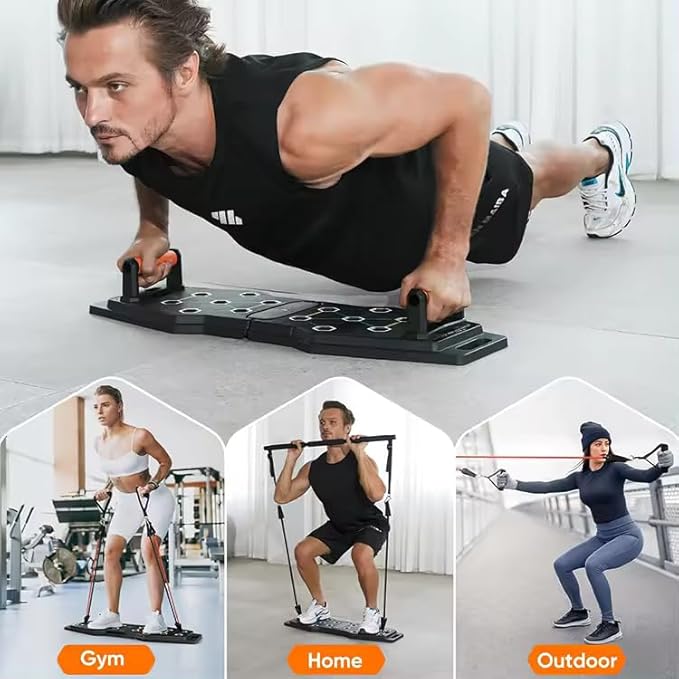 Push Up Board, Portable 25-In-1 Push up Board for Men, | Pilates Bar & Fitness Accessories with Resistance Bands & Ab Roller Wheel, Professional Strength Training Equipment For Man and Women
