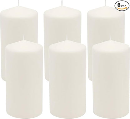 Stonebriar Unscented White Tall Pillar Candles, 65 Hour Burning Candle Pillars, Perfect for Decor, Weddings, Emergencies 3" X 6", 6 count