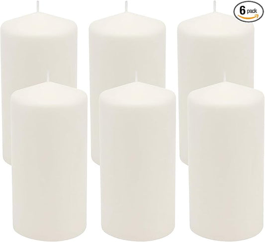 Stonebriar Unscented White Tall Pillar Candles, 65 Hour Burning Candle Pillars, Perfect for Decor, Weddings, Emergencies 3" X 6", 6 count