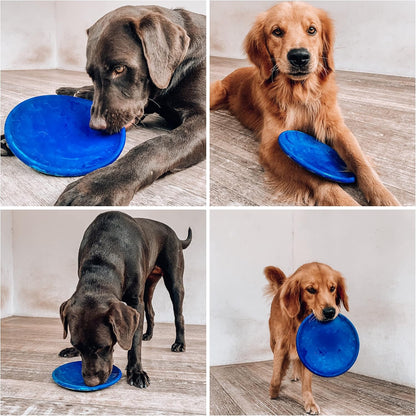 Ultra Durable Rubber Flying Disc Dog Toy for Aggressive Chewers – Heavy Duty Natural Rubber Frisbee for Large Dogs – Interactive Fetch & Tug Toy – Safe Lightweight Outdoor Training Disc – Blue