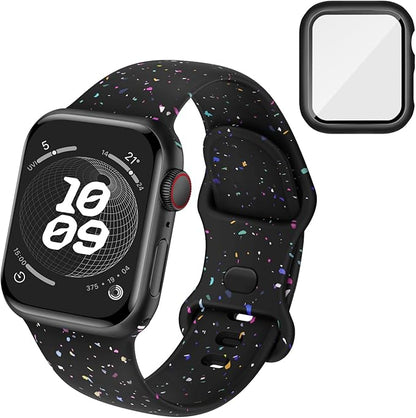 Compatible for Apple Watch Band 40mm 41mm and Case with Screen Protector, Soft Silicone Sport Strap Bands and Protective Cover with Tempered Glass for iWatch Series 9 8 7 SE 6 5 4