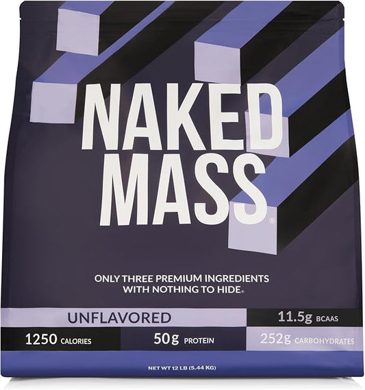 NAKED Mass - Natural Weight Gainer Protein Powder - 12LB Bulk, GMO Free, Gluten Free & Soy Free. No