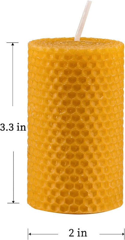 Beeswax Pillar Candles Bulk Set of 9 Handmade from 100% Pure Natural Rolled Bees Wax - Measures 2" x 3.4", Great for Home Decor, Party & Events, 10-12 Hour Burn Time