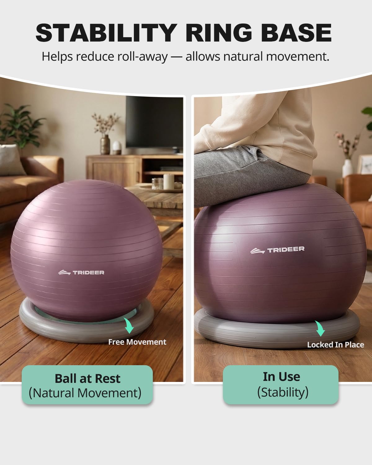 Trideer Yoga Ball Chair with Base for Office Desk, Exercise & Stability Ball Seat, Pilates Ball for