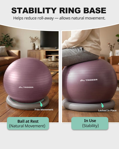 Trideer Yoga Ball Chair with Base for Office Desk, Exercise & Stability Ball Seat, Pilates Ball for