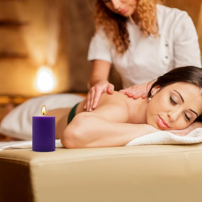 4 Packs 2x3 Inch Unscented Purple Pillar Candles, Small Dripless 24 Hours Solid Colored Column Cylinder Candles for Home Dinner Table Relaxation Spa Decoration