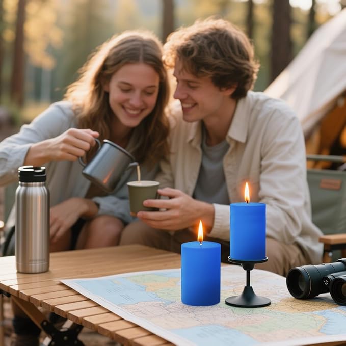 3 Packs Unscented Different Size Light Blue Pillar Candles, Dripless 3x4 3x6 3x8 Inch Assorted Height Colored Cylinder Column Wax Candles for Home Table Decor Power Outage Emergency