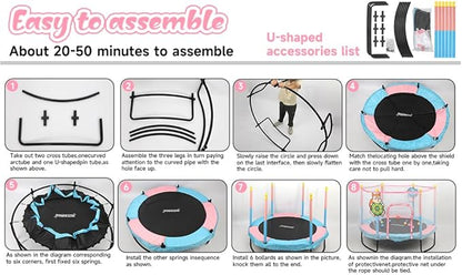 Pink Indoor Trampoline for Kids 2-5, 5ft Mini Indoor & Outdoor Small Toddler Trampoline with Net and Basketball Hoop