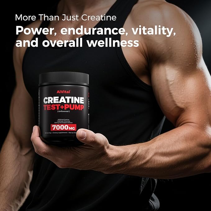 AiVital™ Creatine Powder for Men–5000mg Creatine Monohydrate with 1500mg L-Citrulline & 500mg Vitality Blend for Men–Strength, Performance,Muscle Pump&Recovery Support–Unflavored,60 Servings, 450g