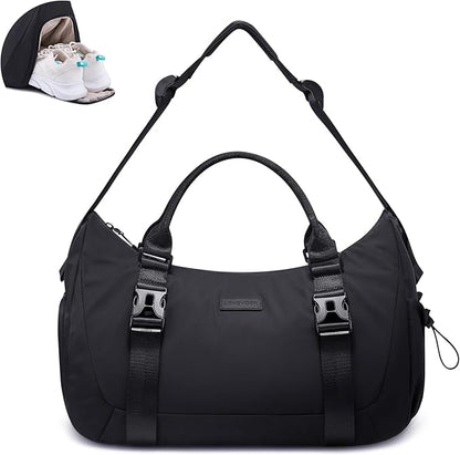 LOVEVOOK Gym Bag for Women & Men, duffle bag for travel with shoe compartment, Small Gym Tote Dry Wet Separation, Multipurpose Weekender Overnight Backpack, Lightweight Carry On Bag, Black