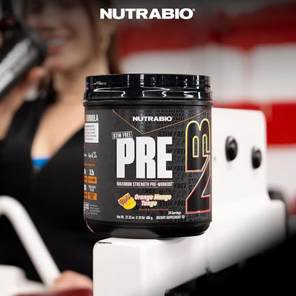 NutraBio STIM-Free PRE Workout for Men, New Formula | Laser Focus, Extreme Pumps | Performance, Endurance | 10g Citrulline, Beta Alanine, Nitrates, Nootropics, Electrolytes - 20 Servings Orange Mango