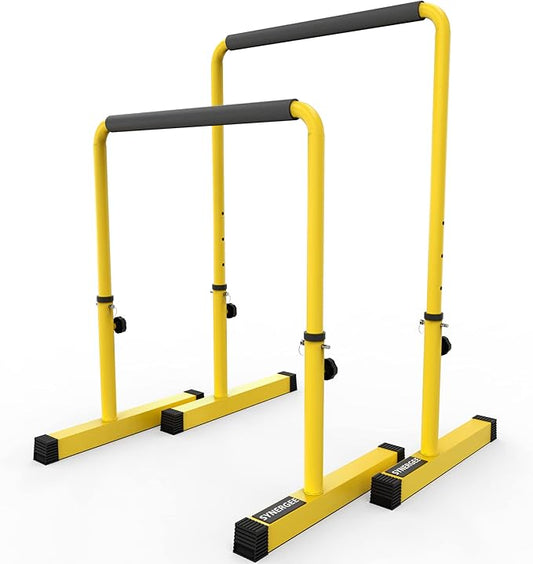 Synergee Dip Bar. Adjustable Dip Station from 30????39??for Dips, Inverted Pull Ups. Max capacity 400 lbs. Portable Dip Stand for Total Body Workout. Available in Yellow and Black.