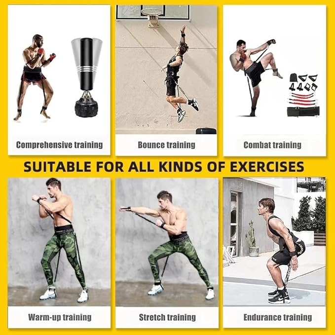 Boxing Resistance Bands, Leg Strength and Agility Speed Trainer for Men and Women Exercise Power Punch Pro with Belt, Ankle, Kicking Set for MMA
