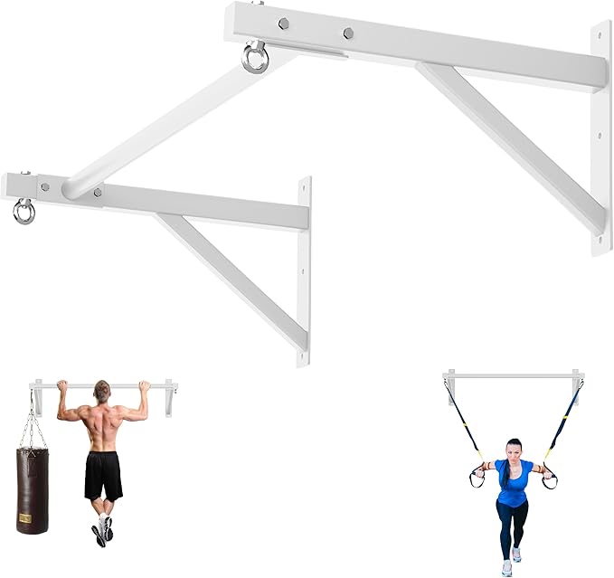 Pull Up Bar Wall Mounted, Heavy Duty 650 lbs Capacity Chin Up Bar, 48" Multi-Grip Strength Training Pull-up Bars, for Home Gym Garage/Backyard Total Body Workout, Ease Of Use Mounting-White