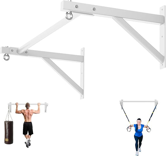 Pull Up Bar Wall Mounted, Heavy Duty 650 lbs Capacity Chin Up Bar, 48" Multi-Grip Strength Training Pull-up Bars, for Home Gym Garage/Backyard Total Body Workout, Ease Of Use Mounting-White