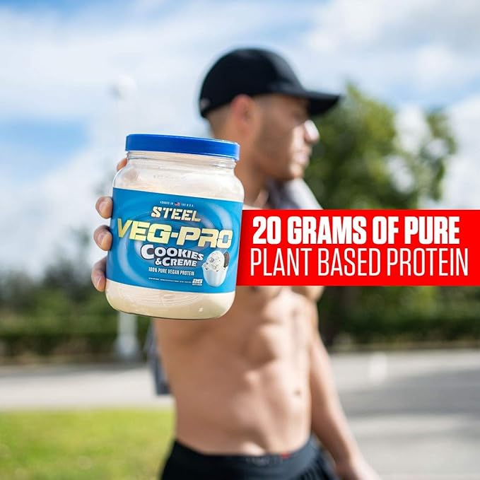 Steel Supplements Veg-PRO | Vegan Protein Powder, Cookies and Creme | 25 Servings (1.65lbs) | Protein Powder with BCAA Amino Acid | Non GMO | Non Dairy | Low Carb Formula