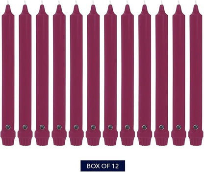 Colonial Candle Unscented Taper Candle, Classic Collection, Mulberry, 12 in, Pack of 12 - Up to 10 Hours Burn