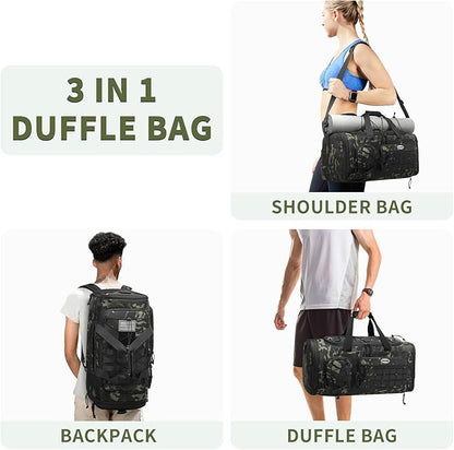 Bosstin Gym Bag for Men & Women,45L Travel Duffle Sports Duffel Bag Gym Weekender Overnight Backpack with Shoe Compartment (GREEN CAMOUFLAGE)