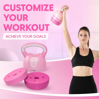 Yes4All Adjustable Kettlebell for Women – Pink Home Gym Set, 5lb–12lb Adjustable Weight, Compact