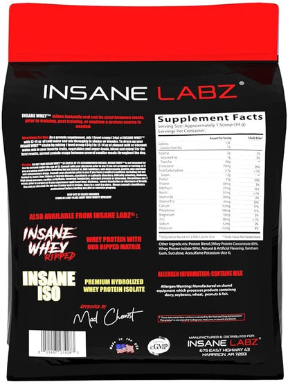 Insane Labz Insane Whey,100% Muscle Building Whey Protein, BCAA Amino Profile, Mass Gainer, Meal Replacement (Vanilla, 120 Servings)