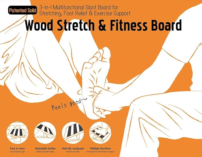 KIJO Studio Professional Wooden Calf Stretcher Slant Board 500 lbs Weight Capacity 16-Angle Adjustable Incline Calf Stretch Slant Board for Calf Stretching Exercise Squat & Physical Therapy Non-Slip