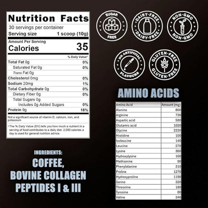 Premium Collagen for Men, Infused with Instant Coffee, Bone, Joint & Muscle Formula, Recovery, 100mg Caffeine, Non GMO, Dairy Free, Sugar Free, Keto & Paleo Friendly / 30 Srvg