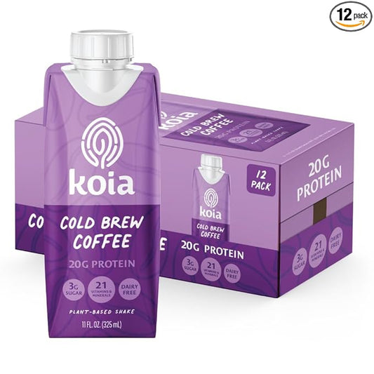 Koia Plant Based Protein Shake, Cold Brew Coffee, 20g Protein, 3g Sugar, 6g Prebiotic Fiber, 21