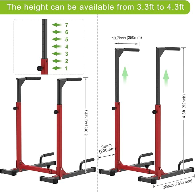 SELEWARE Heavy Duty Dip Bar, Adjustable Width & Height Dip Station Home Gym Fitness Equipment, 800lbs Capacity, Multifunctional Strength Training Dip Stand with Push Up Bar for Tricep Dips, L-Sits