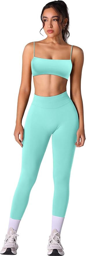 Workout sets for women 2 piece:Spaghetti Straps BacklessTop Bra and High Rise leggings for yoga