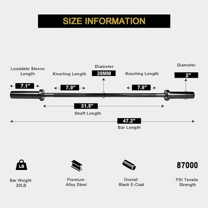 LIONSCOOL Premium 4ft/4.9ft/6ft Barbell for Strength Training and Olympic Weightlifting, 2 Inch Bar for Squats, Curls, Deadlifts, Presses, Hip Thrusts, 350lbs/500lbs/700lbs Weight Capacity