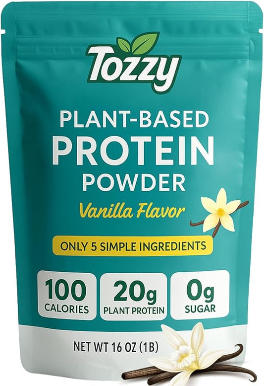 TOZZY Vegan Pea Protein Powder | Plant-Based Protein | Only 5 Simple Ingredients | 20g Protein, 100 Calories, 0g Sugar | Non-GMO, Vanilla
