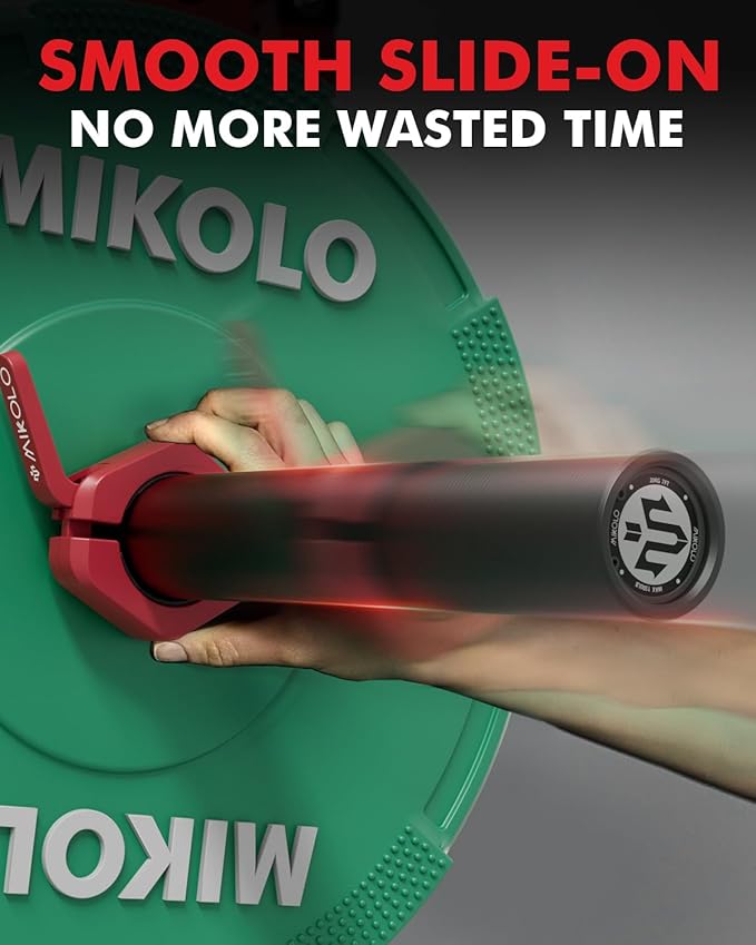 Mikolo Barbell Clamps,2-Inch Olympic Barbell Clips with Anti-Slip TPR Lining and Quick Release for Home and Gym Use