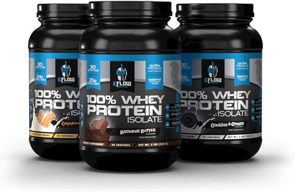 eFlow Nutrition 100% Whey Protein Isolate - Gluten & Lactose-Free Digestive Enzymes Added, Low Carb, Post Workout Shake, Fast Digesting for Optimal Muscle Recovery - Brownie Batter (26 Servings)
