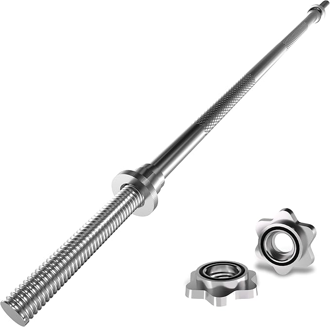 47 inch Olympic Barbell Bar - 1 inch Standard Weight Lifting Bar for Home Gym Strength Training - 480 LB Capacity for Bench Press, Squat, Deadlift, Hip Thrust, Lunge - Includes 2 Star Locknuts