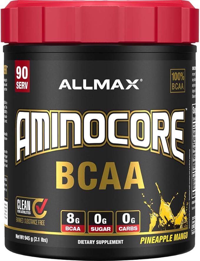 ALLMAX Nutrition AMINOCORE BCAA, Pineapple Mango - 945 g Powder - 8.18 Grams of Branched Chain Amin Acids Per Serving - with B Vitamins - No Fillers or Non-BCAA Aminos - Sugar Free - 90 Servings