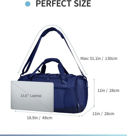 Sportsnew Gym Bag for Women with Shoe Compartment Wet Pocket and Yoga Mat Holder,Mens Duffel Bag for Travel with Laptop Compartment,Weekender Overnight Carry On Bag for Men(Blue Patent Pending)