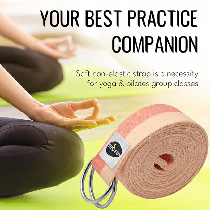 TECEUM Yoga Strap & Mat Strap – 2 IN 1 – Cotton – 6 ft 8 ft 10 ft (30+ colors) – Adjustable Non-Slip Belt for Yoga, Pilates, Stretching, Physical Therapy, Fitness & Home Workout – For Carrying Mats