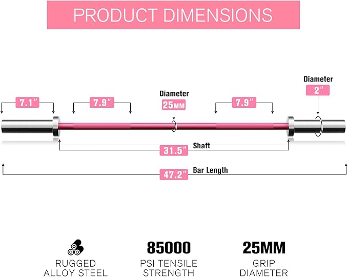 RITFIT Olympic Barbell 4ft/4.8ft/6ft - 2 Inch Weight Bar for Strength Training, Weightlifting, Squat, Deadlift, Bench Press, Curl, Overhead Press - 350lbs/500lbs Capacity