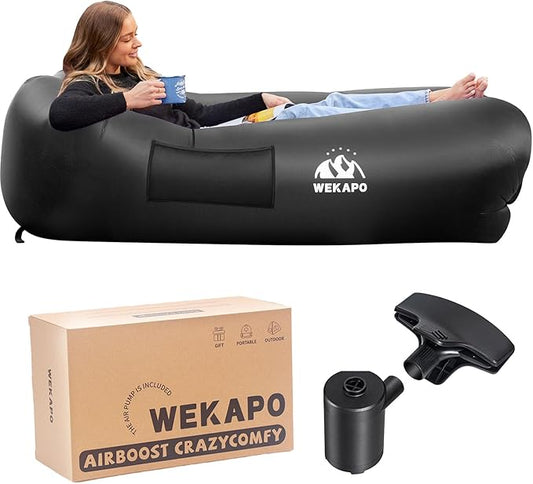 WEKAPO Inflatable Couch with Pump - Easiest Setup, Crazy Comfy & Ultralight - Blow up Lounger Chair