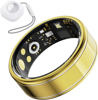 Activity Tracker Ring for Men Women ??Smart Health Ring with Heart Rate, SpO2, Blood Pressure, Sleep Monitoring, Step & Calorie Counter, 5ATM Waterproof, No Subscription Fee (Gold 9)