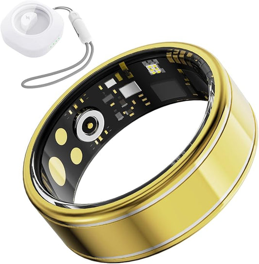 Smart Rings for Women Men ??Fitness Tracker Ring with Heart Rate, SpO2, Blood Pressure, Sleep Monitoring, Step & Calorie Counter, No Subscription Fee, 5ATM Waterproof, iOS & Android (Gold 8)