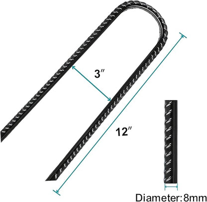 Eurmax USA U-Shaped-Rebar-Stakes-12-Inch, Ground Stakes Heavy Duty Trampoline Stakes Rebar Galvanized for Camping Tent Trampoline Accessories Dog Fence,Pack of 4(Black)