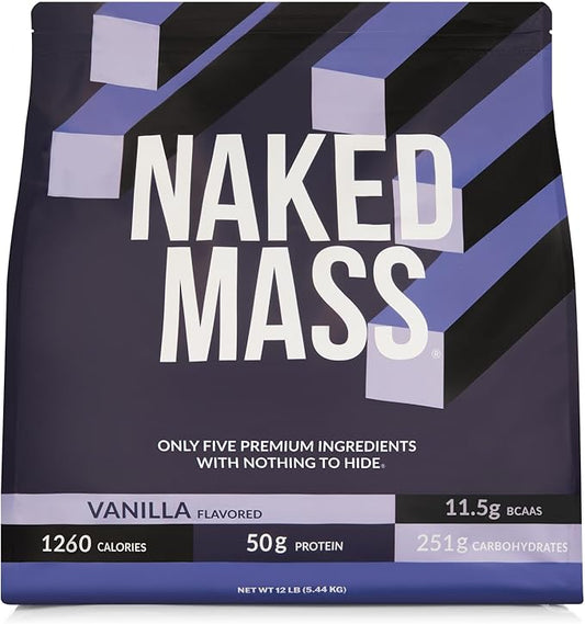 NAKED Vanilla Mass - All Natural Vanilla Weight Gainer Protein Powder - 12LB Bulk, GMO Free, Gluten