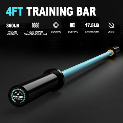 LIONSCOOL Premium 4ft/4.9ft/6ft Barbell for Strength Training and Olympic Weightlifting, 2 Inch Bar for Squats, Curls, Deadlifts, Presses, Hip Thrusts, 350lbs/500lbs/700lbs Weight Capacity
