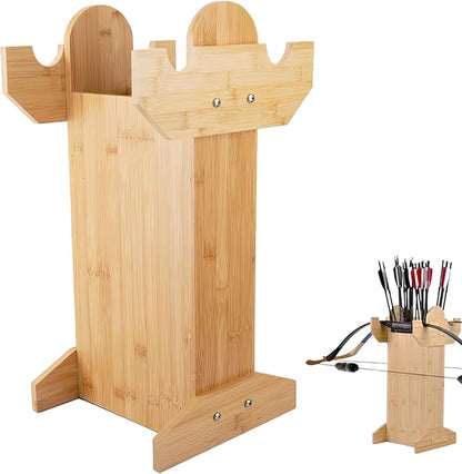 Arrow Holder,Bamboo Wood Bow and Arrow Stand Portable Archery Bow Stand for Recurve Bows, Traditional Bows and Compound Bow
